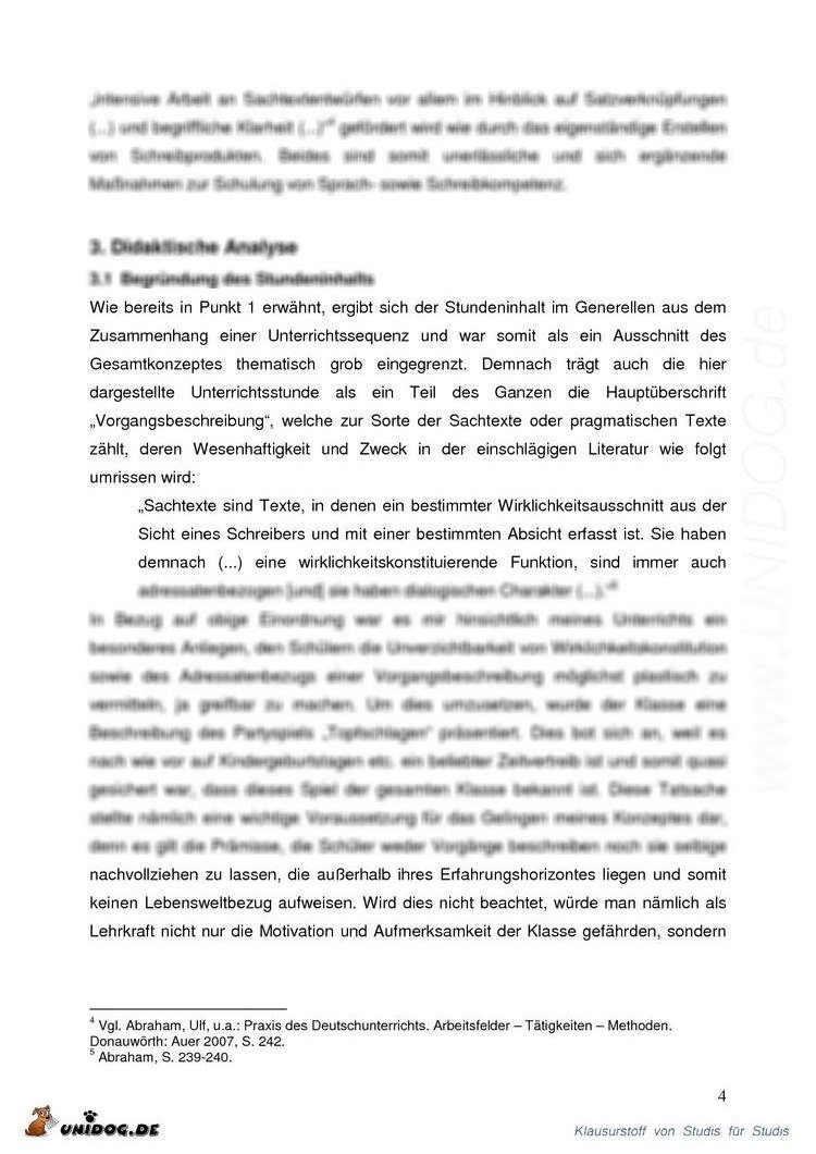 UNIDOG  Praktikumsbericht: Vorgangsbeschreibung 6. Klasse 